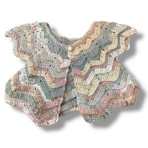 Our Two Acres Sweater Pink Grey Baby Hand Knit Cardigan Sze Small 6-9 Months NWT